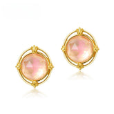 Halo Round Shape Pink Crystal Silver Stud Earrings
